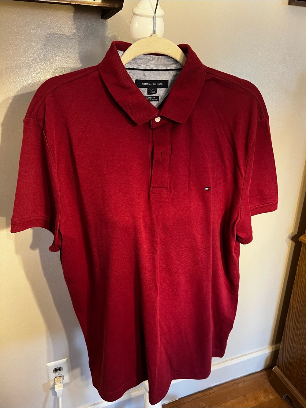 Tommy Hilfiger Men's Custom Fit Polo Shirt Size L Burgundy Maroon